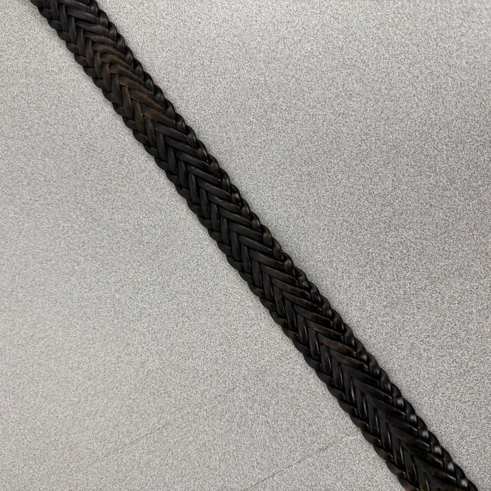 Cole Haan Belt Mens 32 Dark Brown Braided Woven Leather Silver Buckle CHBM31010